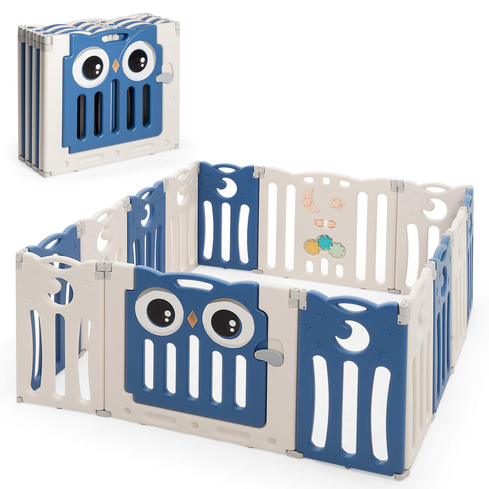 Costzon Foldable Baby Playpen, 14-Panel Baby Fence with Lock Door