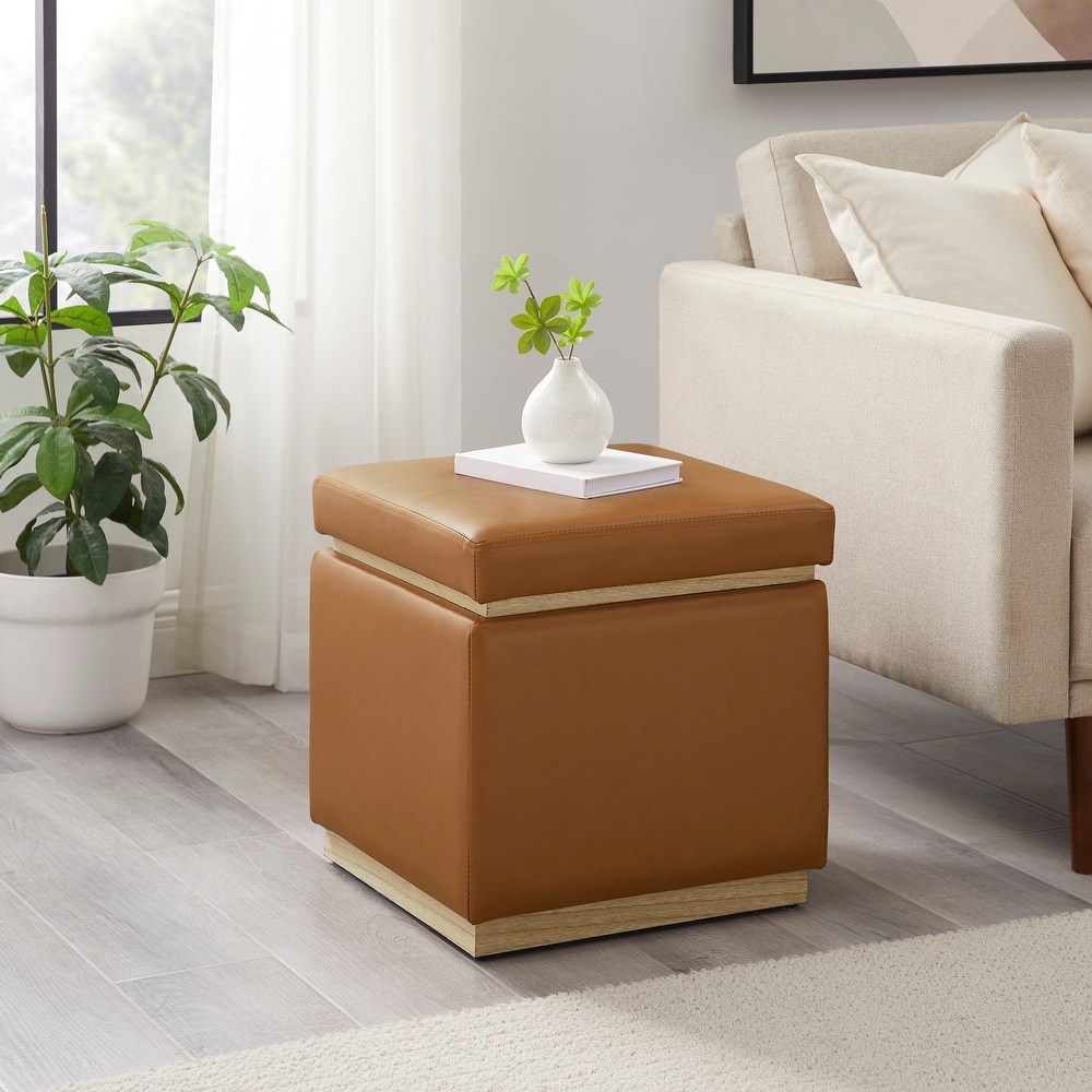 Rue Faux Leather Square Storage Ottoman