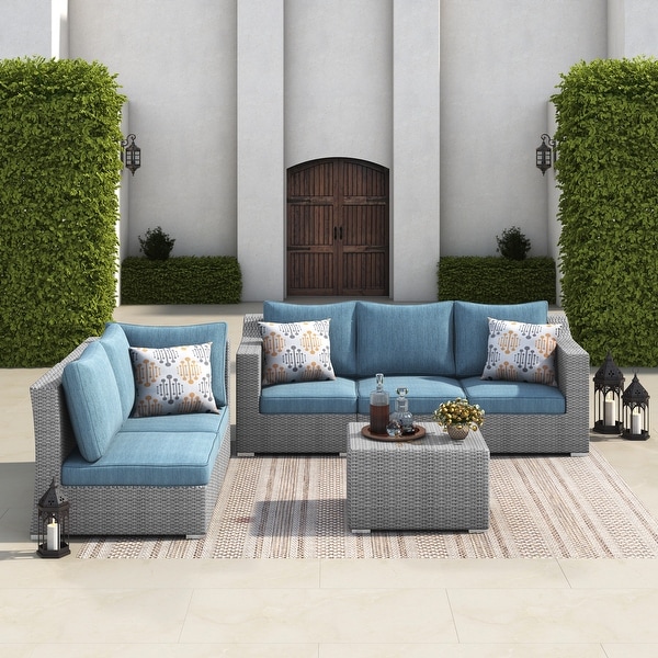 Corvus Martinka 6pc. Outdoor Grey Wicker Sectional Set