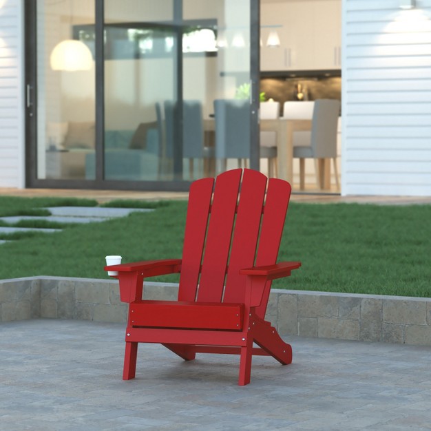 Emma And Oliver Adirondack Chair With Cup Holder Weather Resistant Hdpe Adirondack Chair