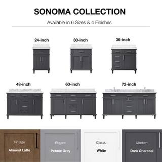 Home Decorators Collection Sonoma 72 in. W x 22.1 in. D x 34.3 in. H Freestanding Bath Vanity in Dark Charcoal with Carrara Marble Top Sonoma 72C