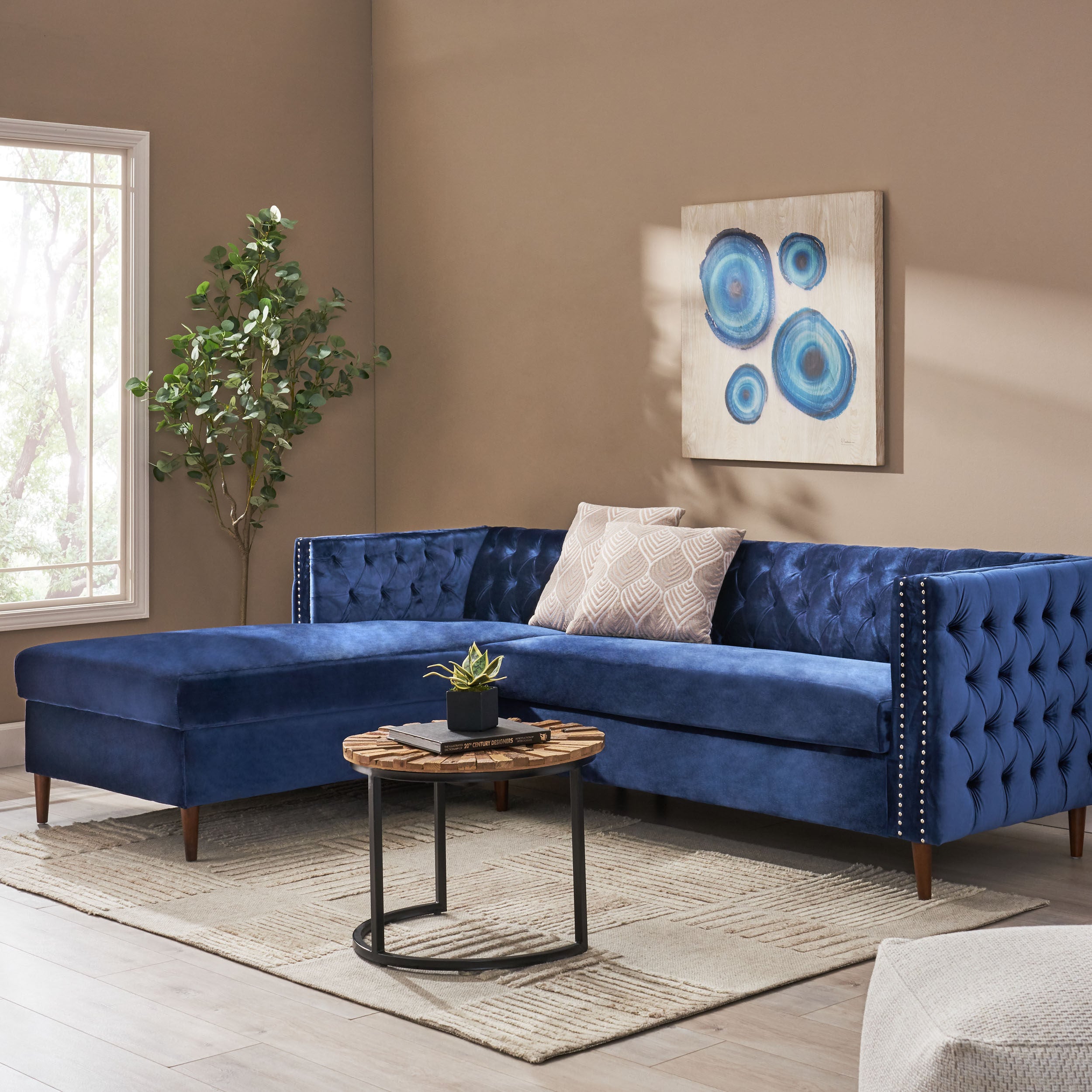 Jephthah Contemporary Tufted Velvet Sectional Sofa with Storage Chaise Lounge