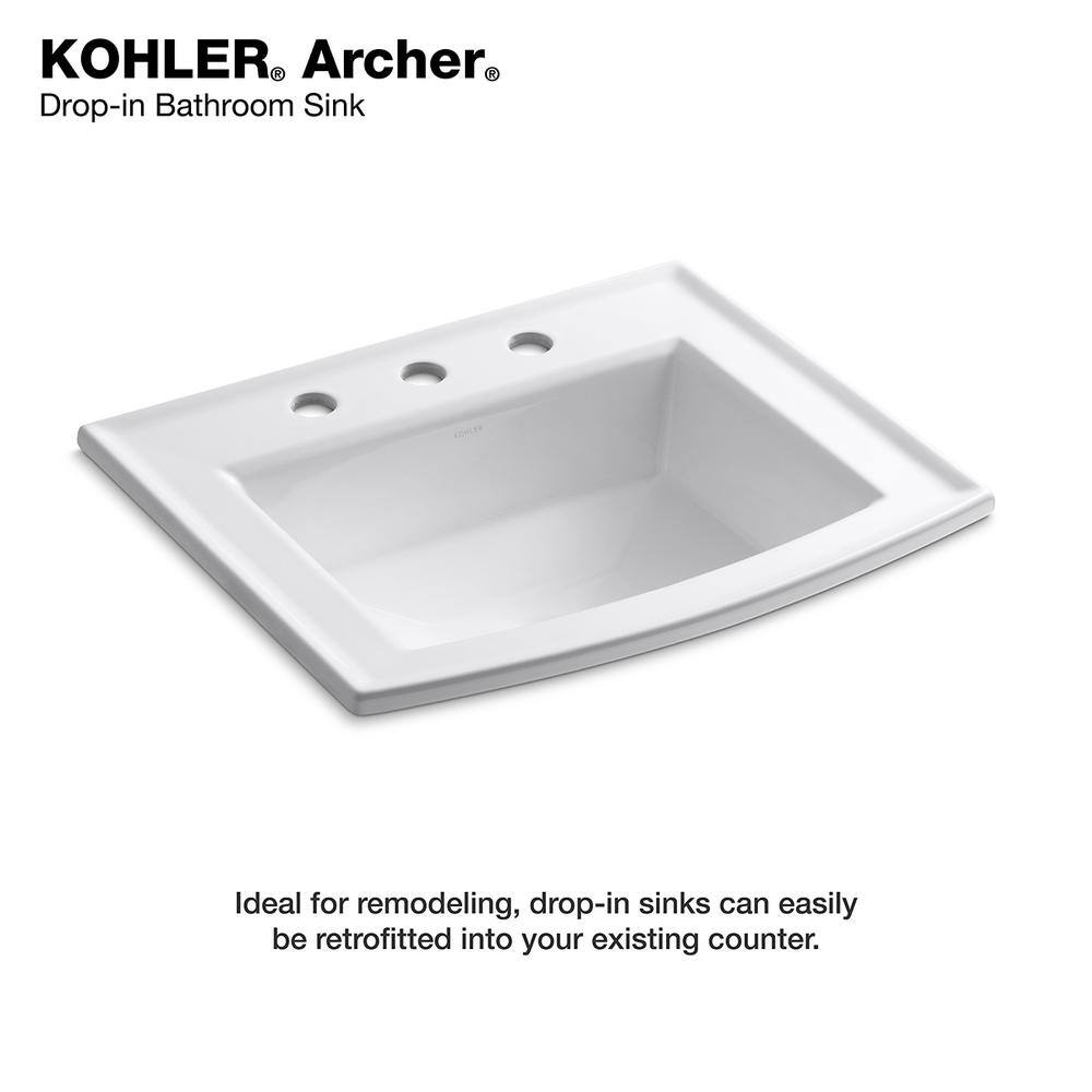 KOHLER Archer Drop-In Vitreous China Bathroom Sink in White with Overflow Drain K-R2356-8-0