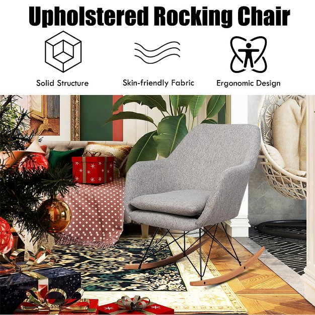 Costway Rocking Chair Fabric Rocker Upholstered Single Sofa Chair Accent Armchair Grey