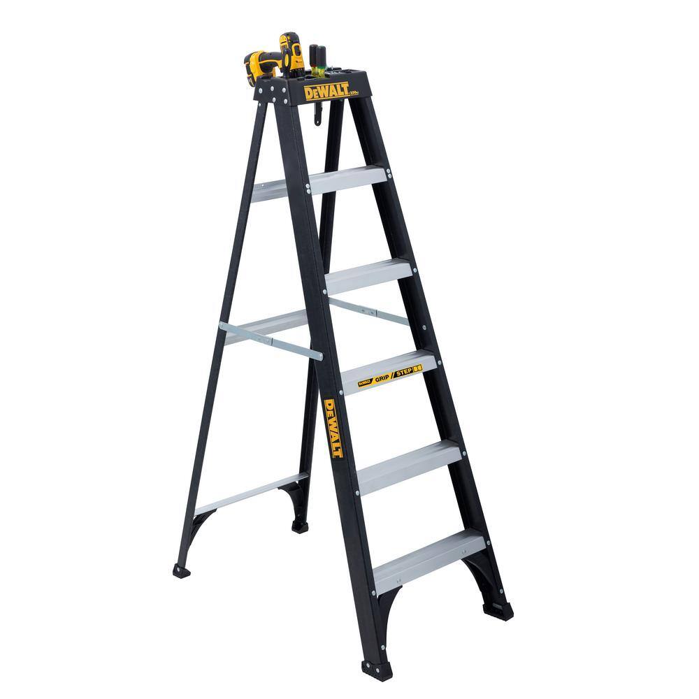 DW 6 ft. Fiberglass Step Ladder 10.4 ft. Reach Height Type 1 - 250 lbs. Expanded Work Step and Impact Absorption System DXL3110-06