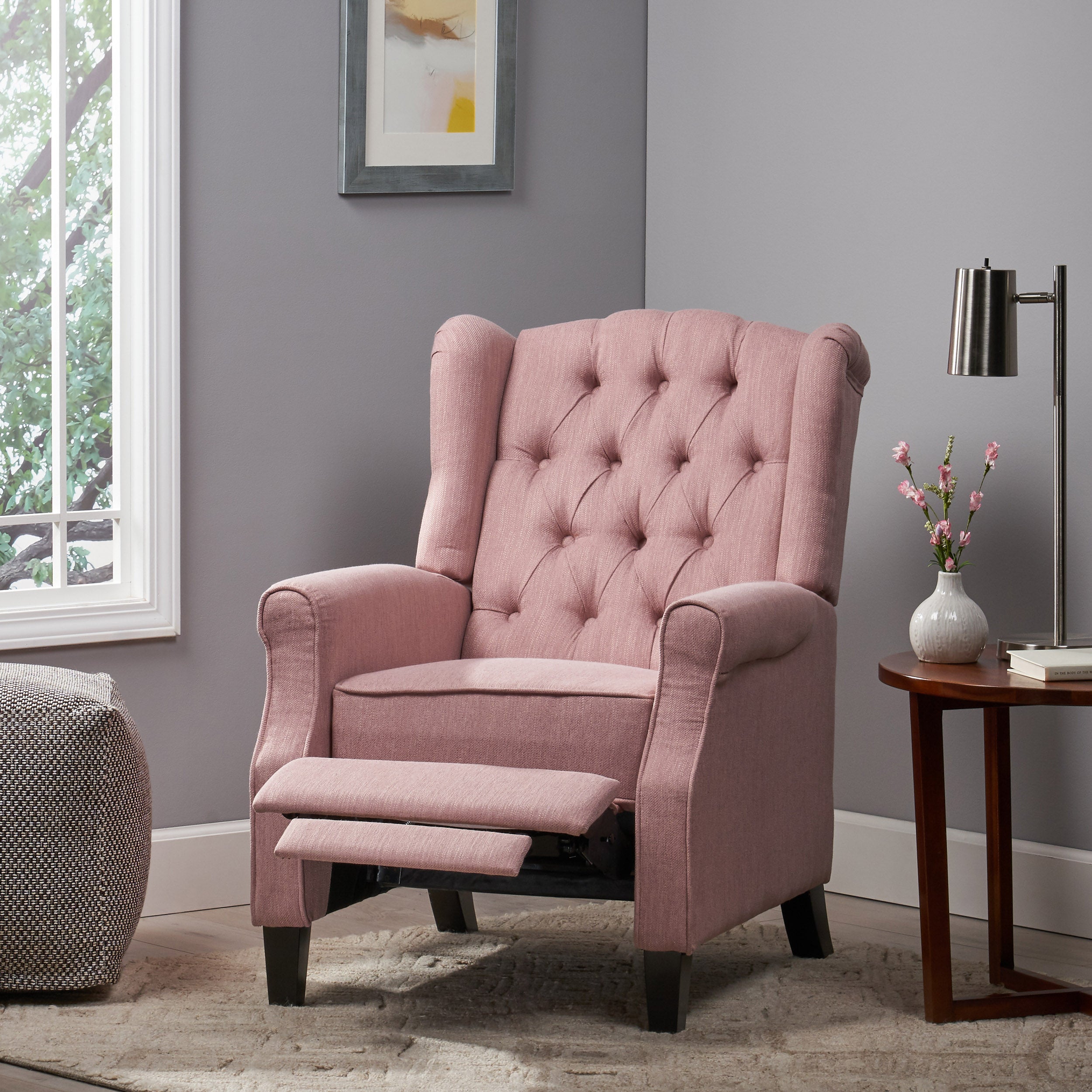 Breyon Contemporary Tufted Fabric Push Back Recliner