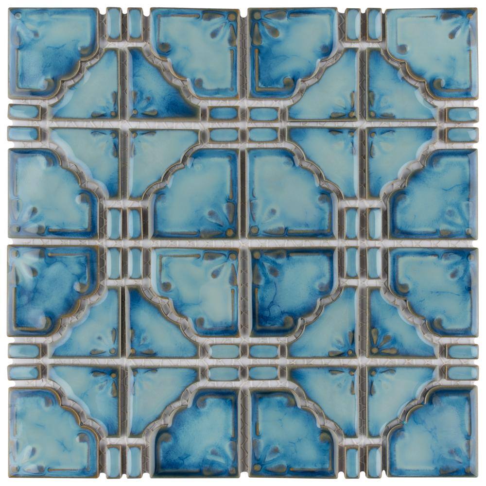 Merola Tile Moonbeam Diva Blue 12 in. x 12 in. Porcelain Mosaic Tile (9.79 sq. ft.  Case) FKOMB21