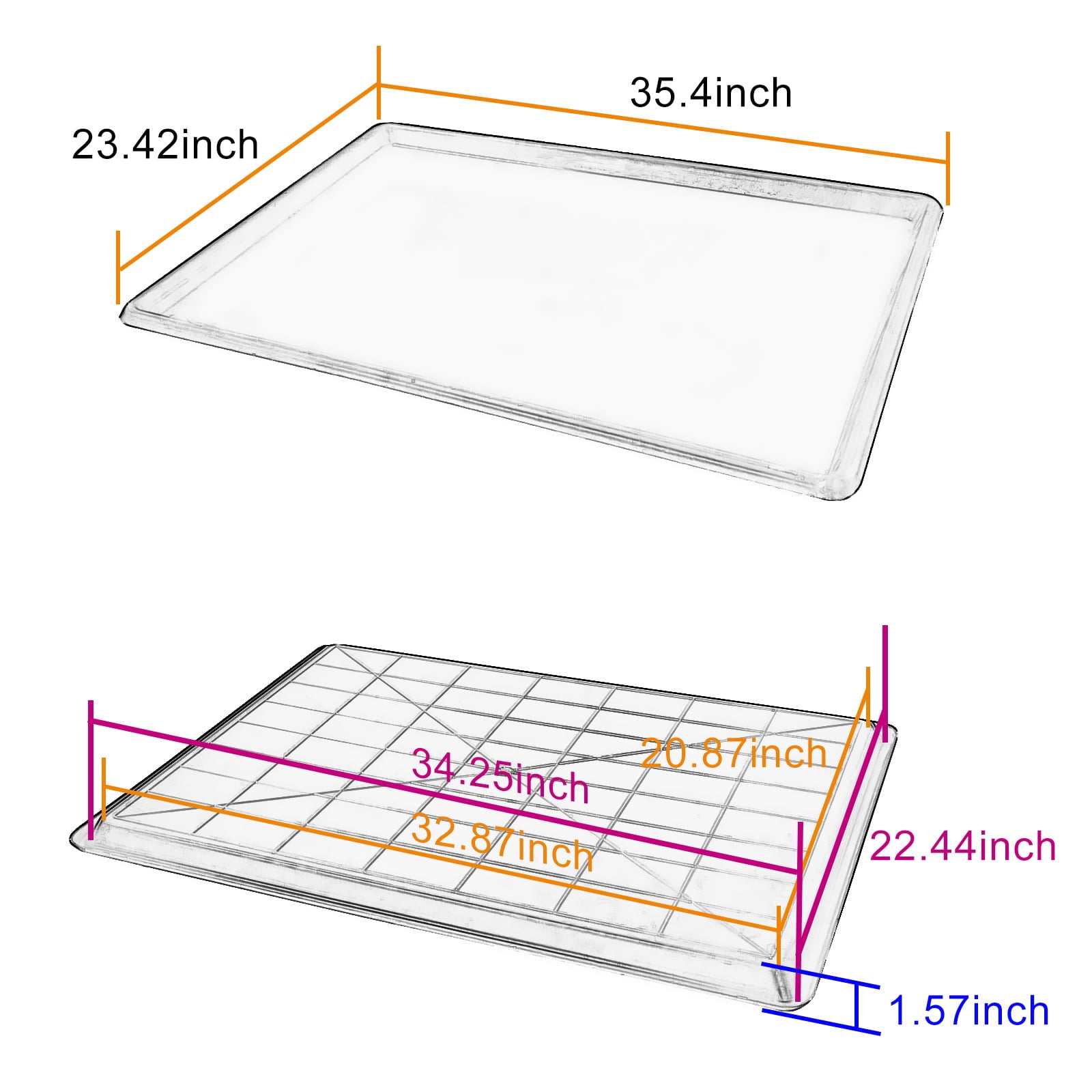 confote Replacement Tray for Dog Crate Pans， Plastic Bottom， 35.4 X 23.4 inch