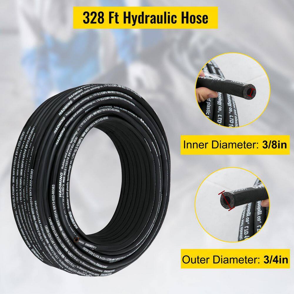 VEVOR Hydraulic Hose 328 ft. Rubber Hydraulic Hoses 38 in. 5000 PSI with 2 High-Tensile Steel Wire Braid 40 F to 250 F 00PSIHFSUMIYF3QDMV0