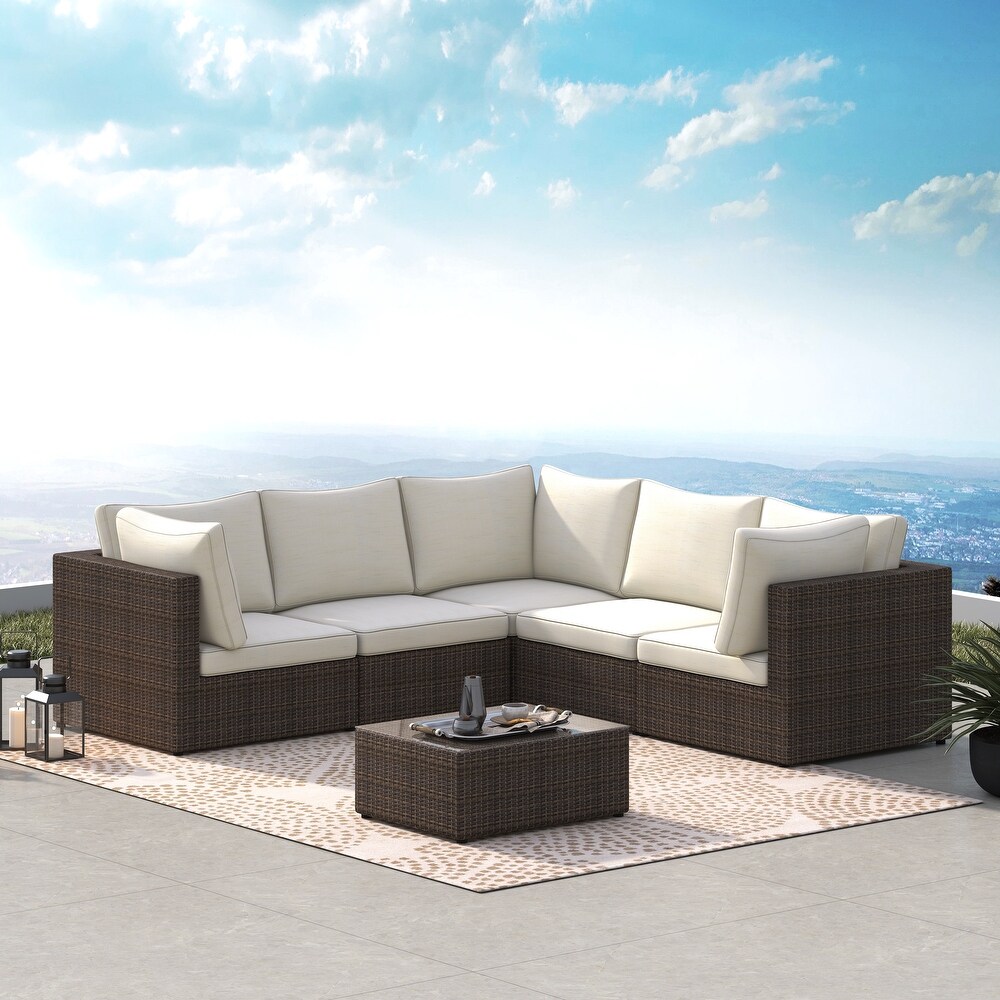 Corvus Tierney Outdoor 6 piece Aluminum Wicker Sectional Sofa Set