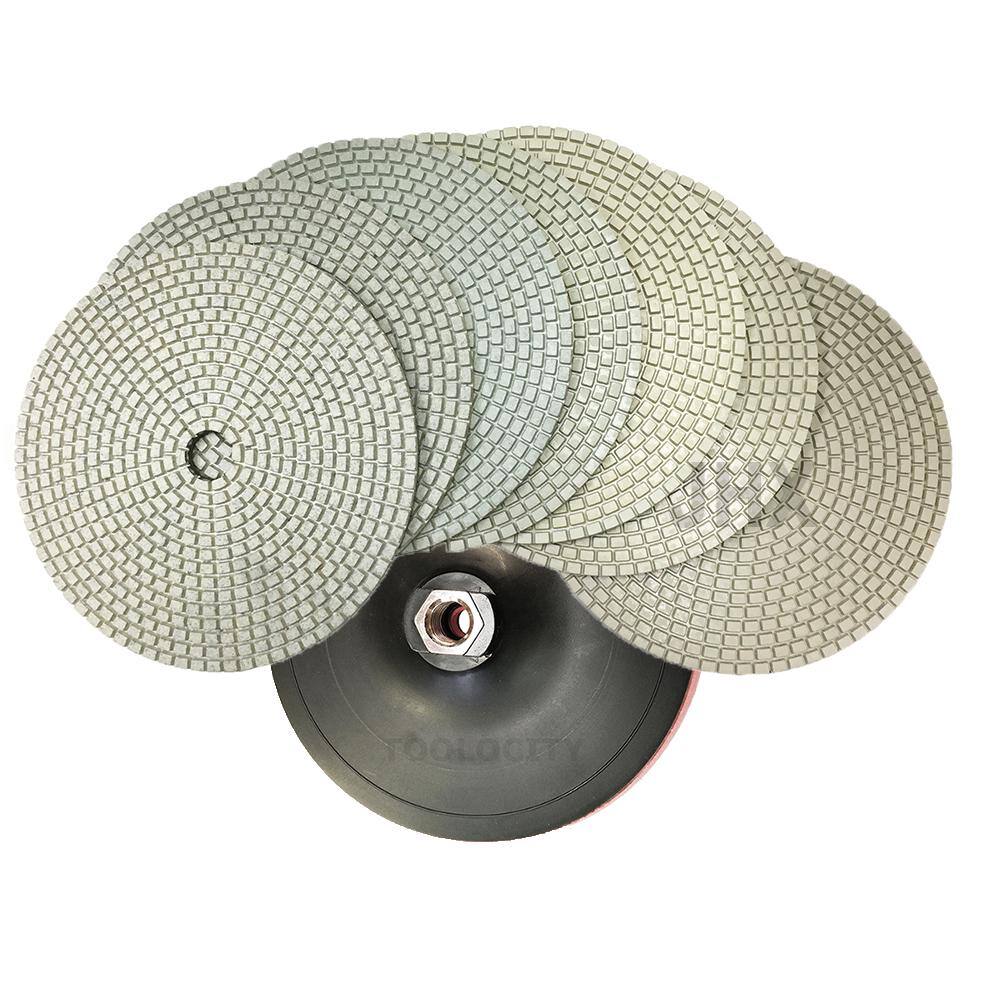 7 in. JHX DryWet Diamond Polishing Pads for ConcreteGranite Set of (7-Pieces) with 7 in. Back Holder JHXR175SET7B