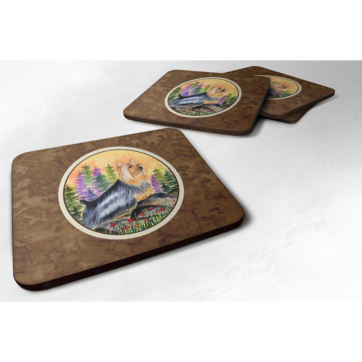 Caroline's Treasures SS8262FC Silky Terrier Foam Coaster Set of 4， 3 1/2 x 3 1/2， multicolor