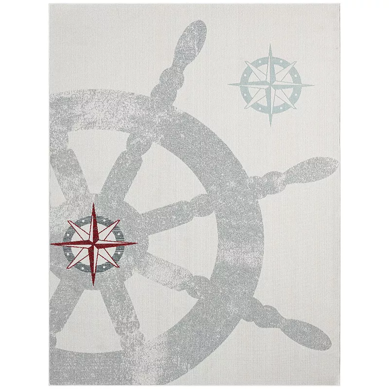 Home Dynamix Marine Helm Coastal Ship Wheel Indoor Outdoor Area Rug