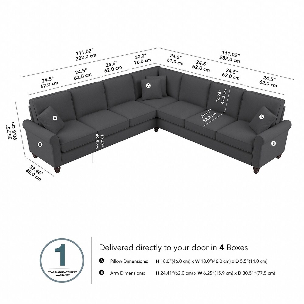 Hudson 111W L Shaped Sectional Couch by Bush Furniture