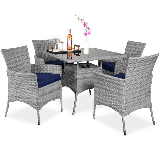 Best Choice Products 5 piece Indoor Outdoor Wicker Patio Dining Table Furniture Set W Umbrella Cutout 4 Chairs