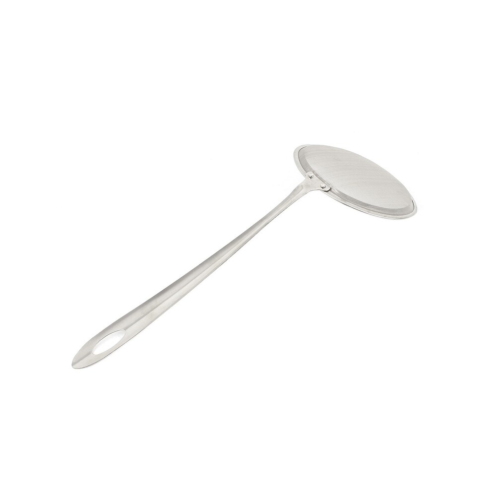 Mesh Stainless Steel Oval Food Oil Strainer Ladle 10cm Dia