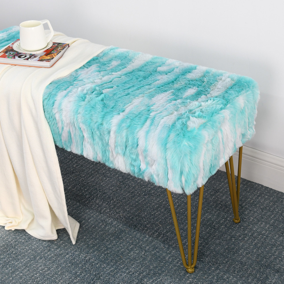 Soft Faux Fur Ottoman Fuzzy Entryway Bench Seat   Contemporary   Footstools And Ottomans   by BNF Home  Houzz