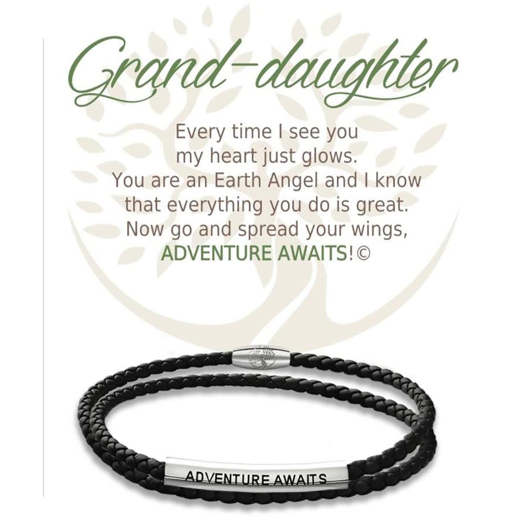 Earth Angel  Grand-Daughter Black Leather Bracelet