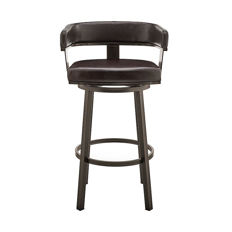 Jack 30 Inch Bar Height Stool， Swivel Chair， Vegan Faux Leather， Brown