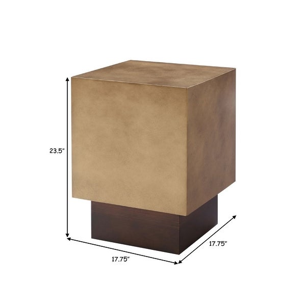 Cid Dia 24 Inch Modern Square End Table， Metal Platform Base Antique Copper