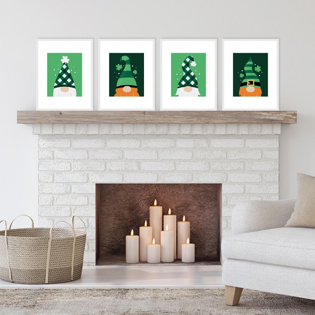 Big Dot Of Happiness Irish Gnomes Unframed St Patrick x27 s Day Linen Paper Wall Art Set Of 4 Artisms 8 X 10 Inches