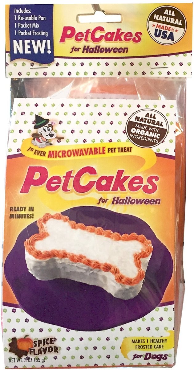 PetCakes Carob Flavor Microwavable Halloween Cake Mix Kit w/ Bone Shaped Dog Treat Pan