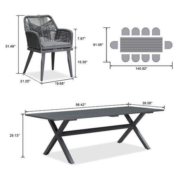 PURPLE LEAF PE Rattan Outdoor Dining Set with Aluminum Frame