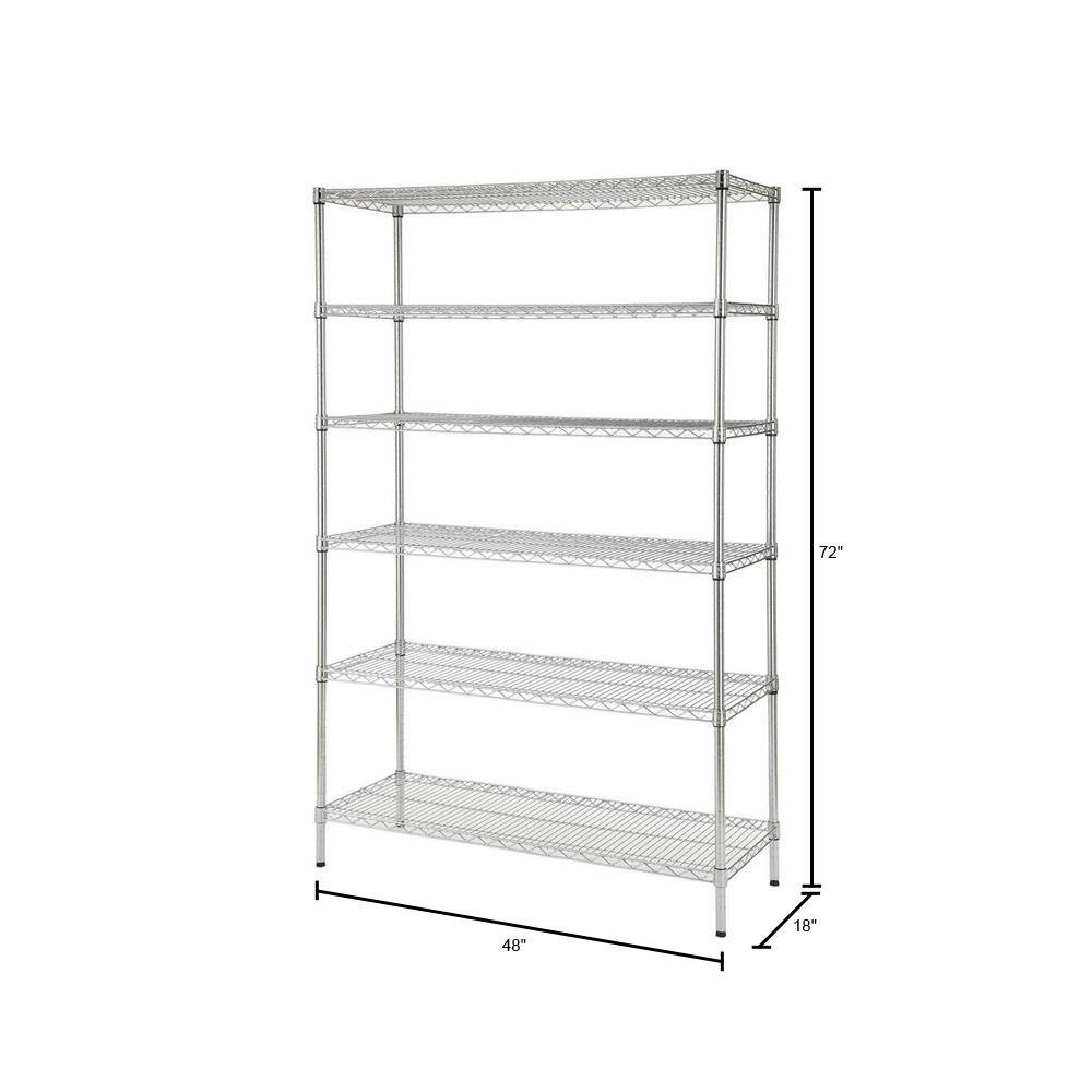 HDX 6-Tier Commercial Grade Heavy Duty Steel Wire Shelving Unit in Chrome (48 in. W x 72 in. H x 18 in. D) HD18481302PS-1