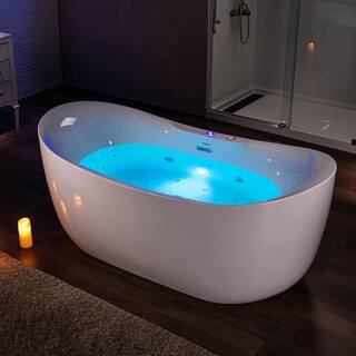 WOODBRIDGE 72 in. Acrylic Flatbottom Freestanding Whirlpool and Air with Inline Heater BathtubDrain and Overflow Included in White HBT6080