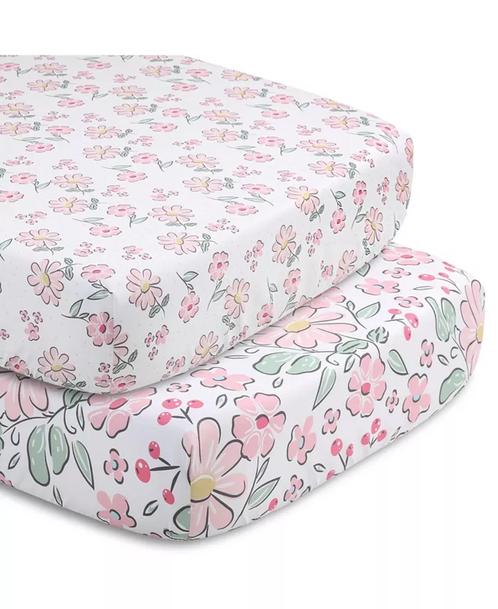 The Peanutshell Pink Floral Fun 5 Piece Crib Bedding Set for Baby Girls  Nursery Set with Blanket