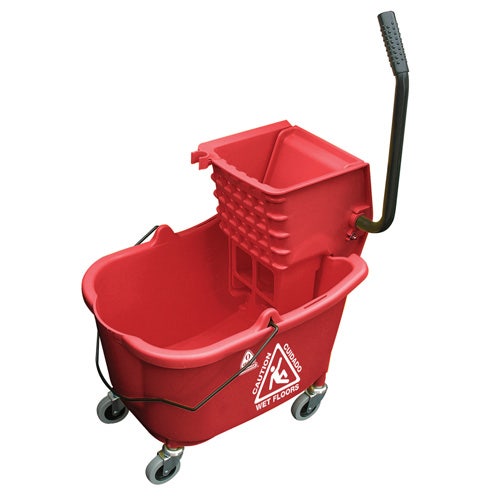 O-Cedar Commercial 6974 MaxiRough 32 Quart Mop Bucket and Wringer， Red