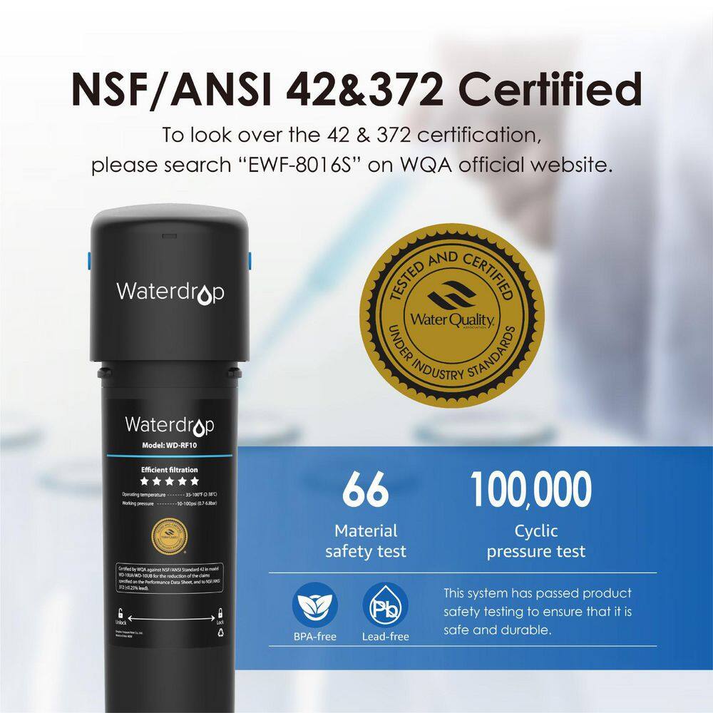 Waterdrop 10UB 8000 Gal. Under-Sink Water Filter System NSFANSI 42 Certified with Dedicated Brushed Nickel Faucet B-WD-10UB