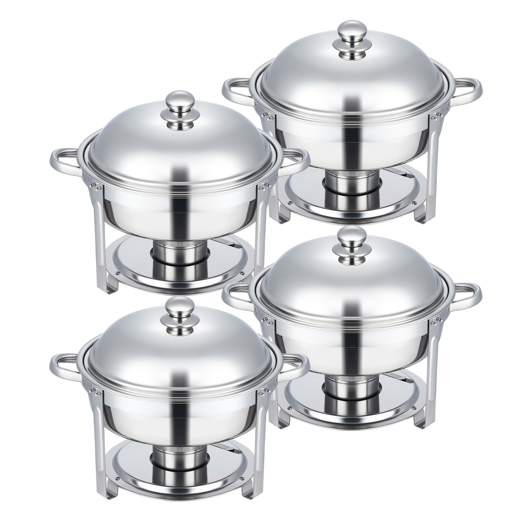 Wilprep Stainless Steel Chafer Set of 4 Round Serving Utensils for Home Restaurant 5 qt