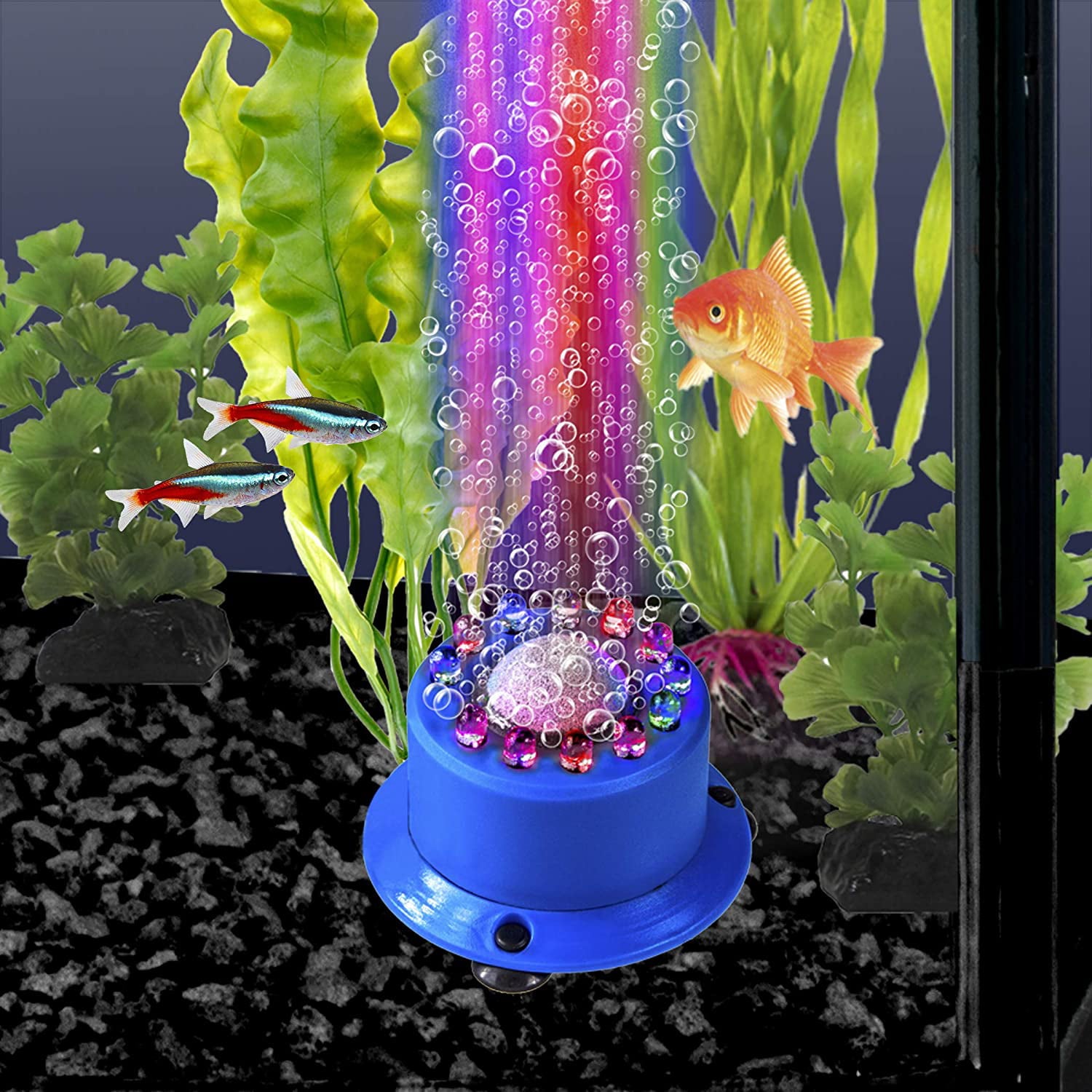 Penn-Plax Cascade Multi-Colored Rainbow LED Air Stone – Great Bubbler For Freshwater and Saltwater Aquariums – 2.5” Diameter