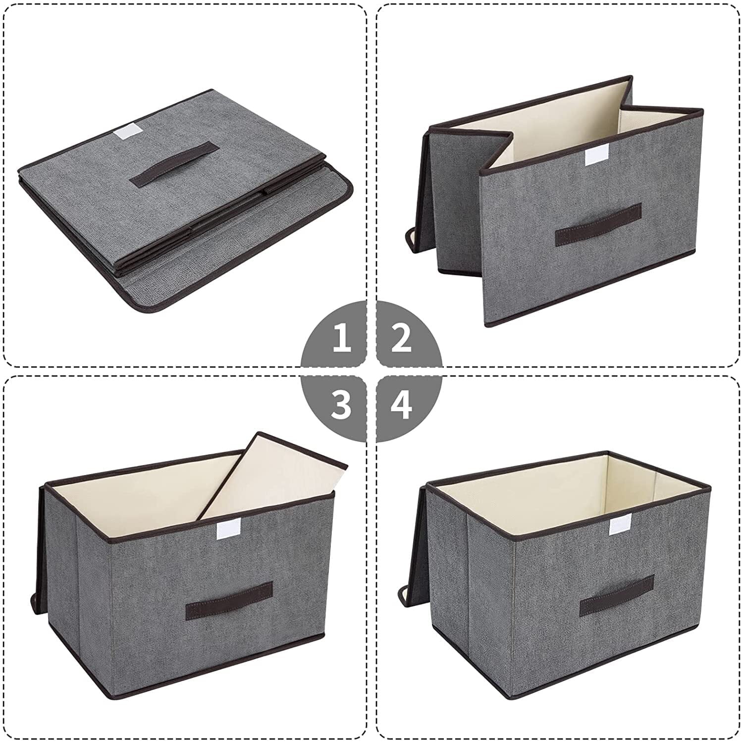 DIMJ Storage Bins with Lids, 3 Pcs Large Foldable Fabric Closet Organizer Storage Bins with Handle, Flip-Top Lid, Cube Storage Basket Box for Shelf, Bedroom, Office, Nursery, Toys, Cloth, Dark Gray