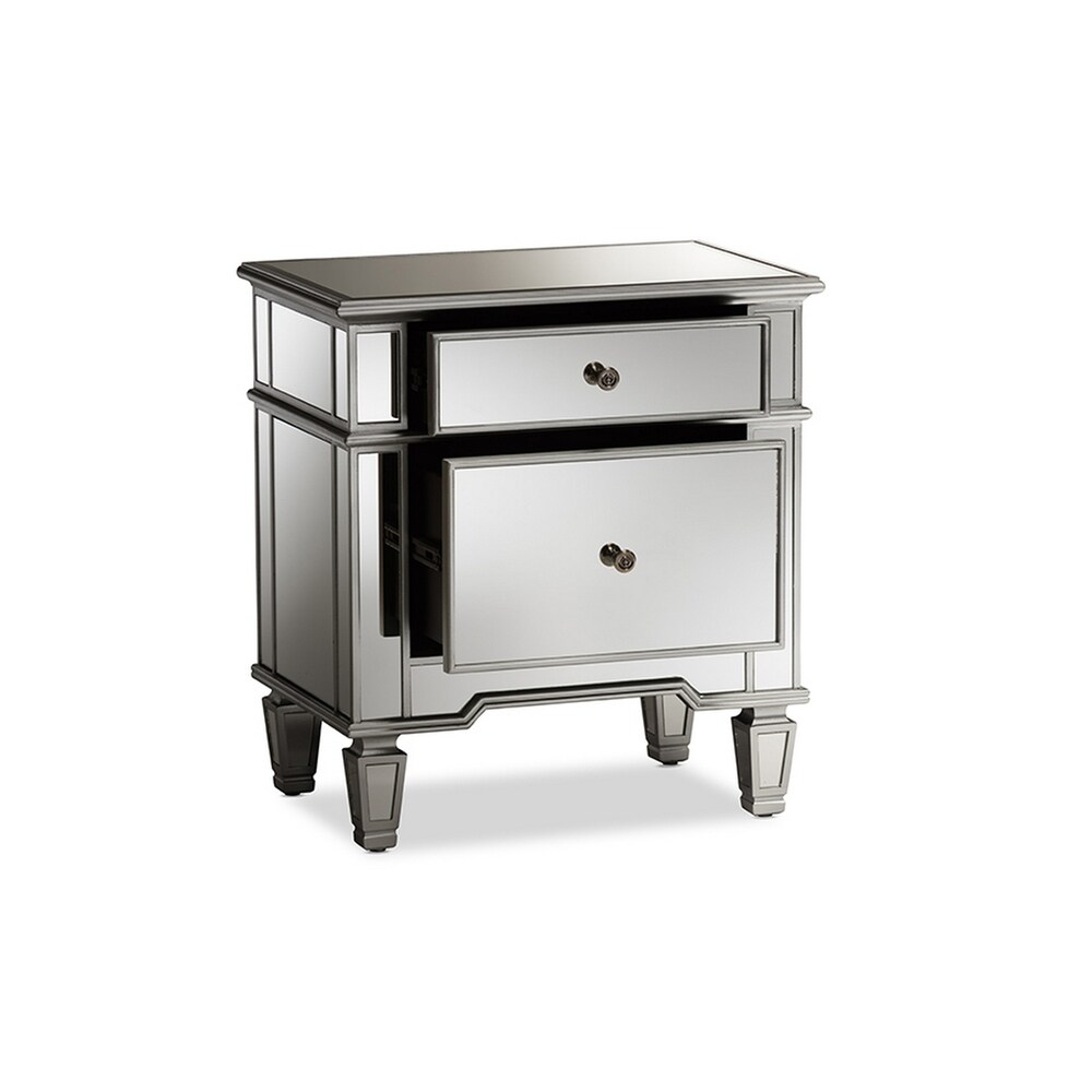 Hollywood Glamour Style Mirrored 2 Drawer Nightstand