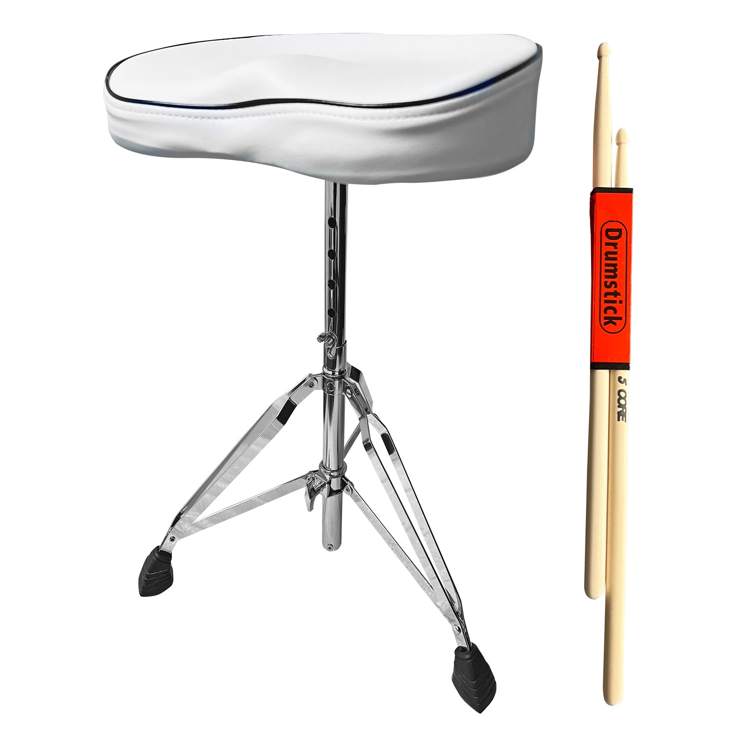 5 Core Drum Throne Saddle White| Height Adjustable Padded Comfortable Drum Seat with Two Drumsticks| Stools Chair Style with Double Braced Anti-Slip Feet, Comfortable Seat for Drummers, Guitar Players- DS CH WH SDL