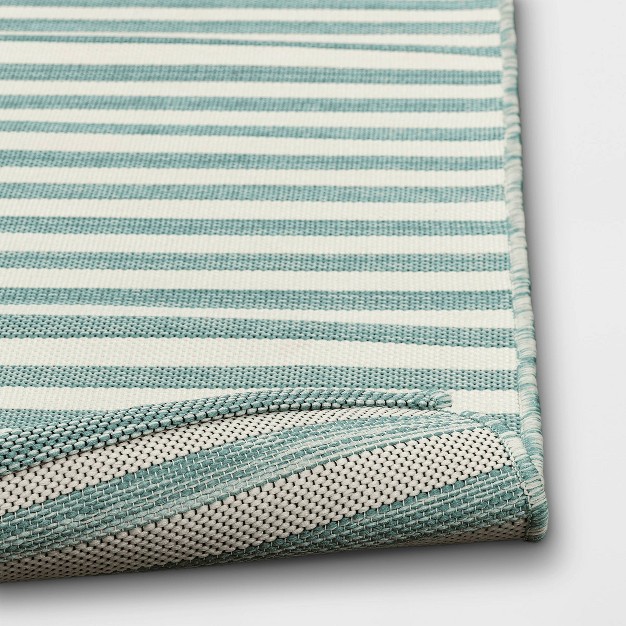 5 x27 x7 x27 Narrow Wornstripe Rectangular Woven Outdoor Area Rug Turquoise Blue