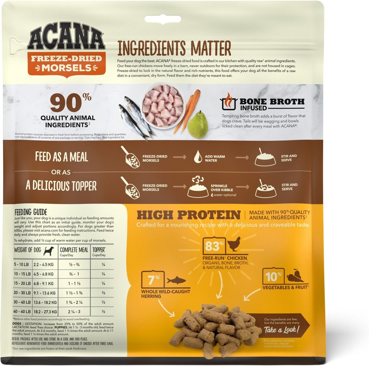 ACANA Chicken Recipe Morsels Grain-Free Freeze Dried Dog Food and Topper， 8-oz bag