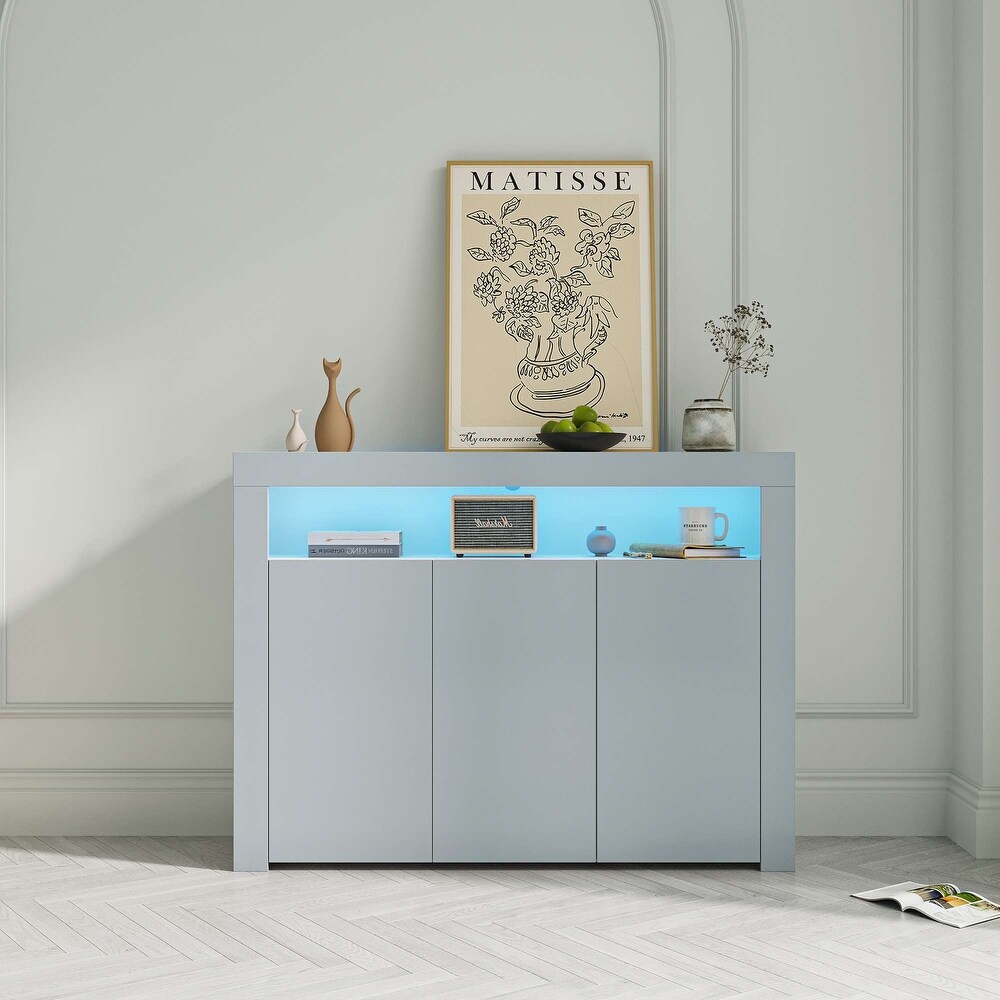 Modern Sideboard Storage Cabinet Black High Gloss with LED Light