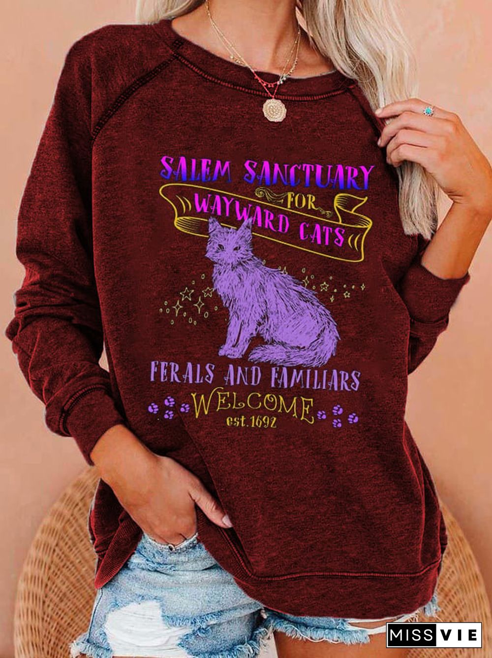 Women's Salem Sanctuary For Wayward Cats Print Sweatshirt