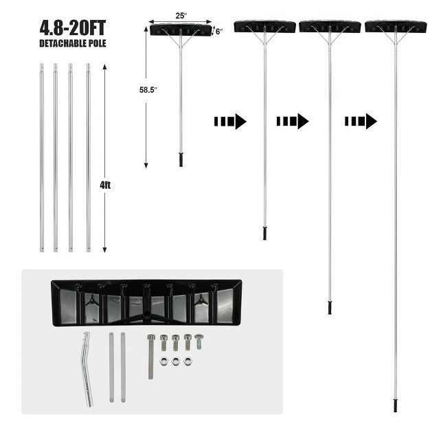 Costway 20 Ft Aluminum Snow Roof Rake Adjustable Sectional Snow Removal Tool