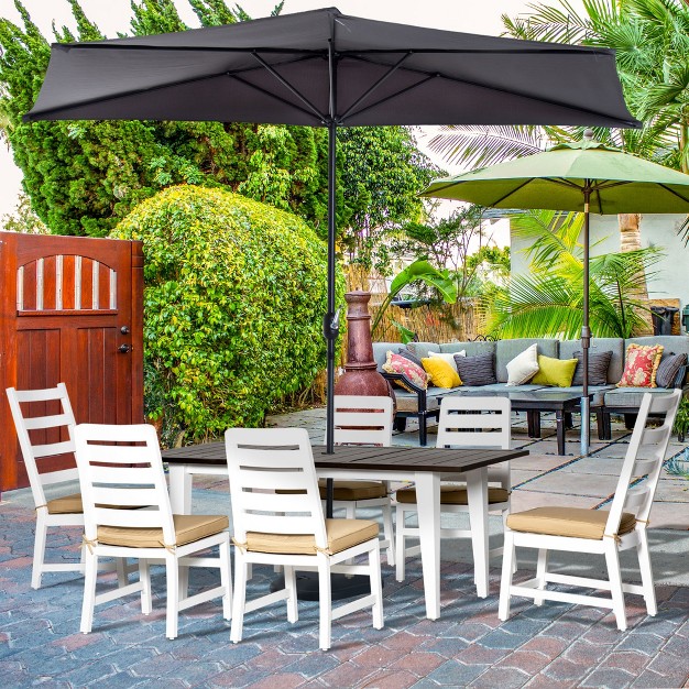 Outsunny Patio Dining Set For 6 Outdoor Furniture Set With A Table amp Chairs Cushions Umbrella Hole For Garden Backyard Or Poolside Beige