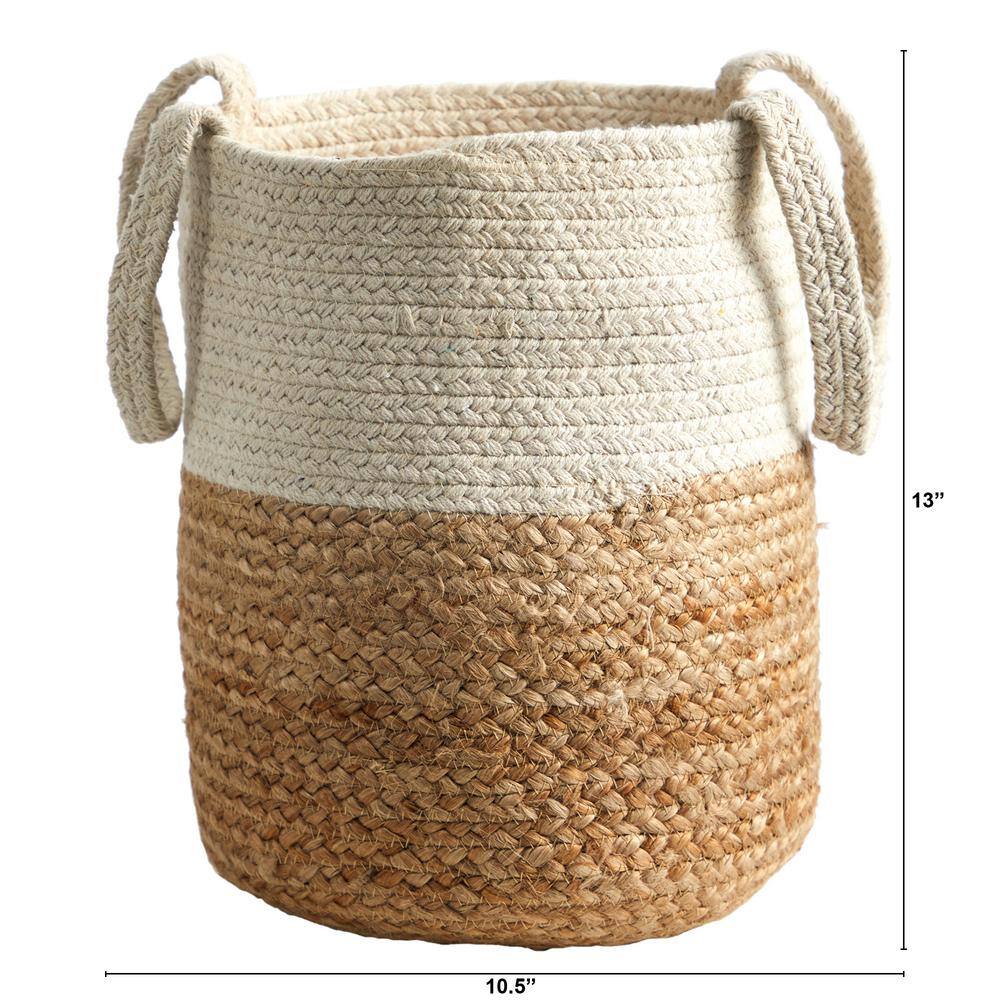 Nearly Natural 12.5 in. Natural Handmade Jute and Cotton Basket Planter 0324-S1