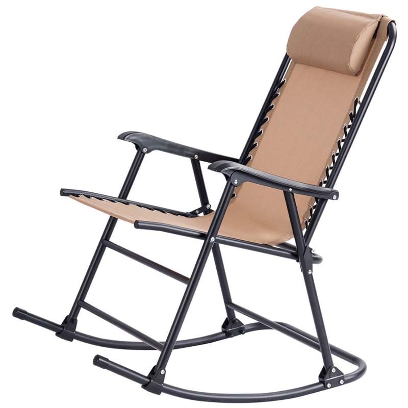 Patio Folding Zero Gravity Rocking Chair Outdoor Beach Camping Chair with Pillow & Armrests