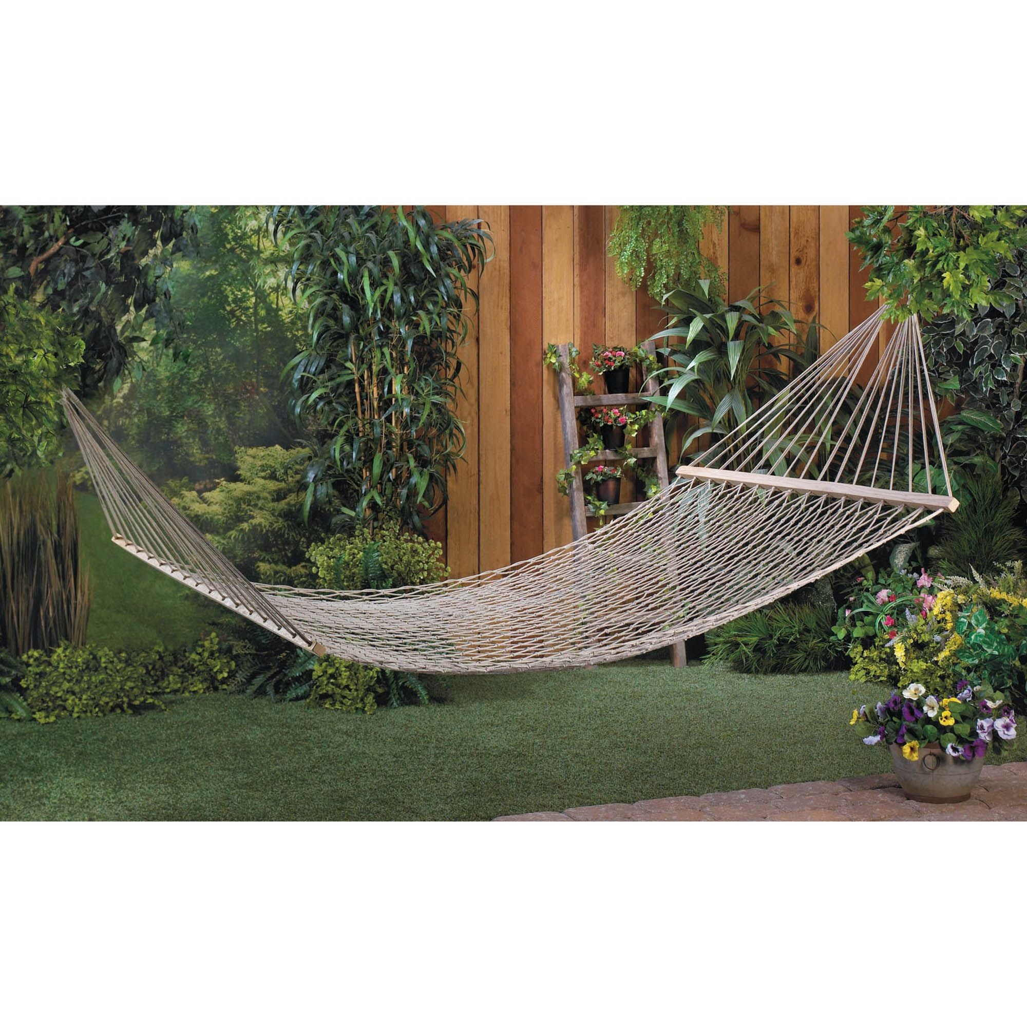 53.5" White and Brown Two Person Outdoor Hammock