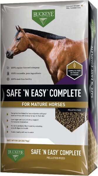 Buckeye Nutrition Safe 'N Easy Complete Low Sugar， Low Starch Horse Feed