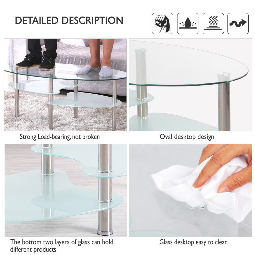 Dual Fishtail Style Tempered Glass Coffee Table Transparent