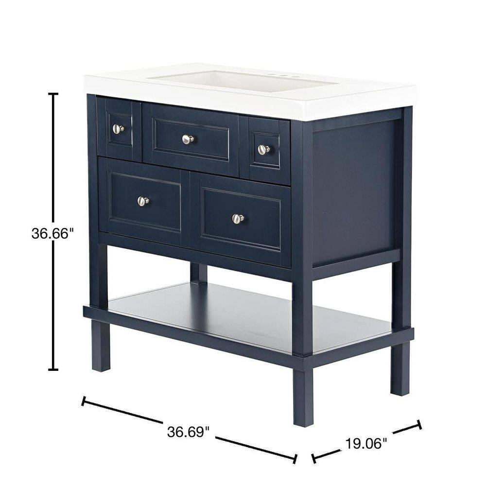 Glacier Bay Ashland 36.7 in. W x 19.1 in. D Bath Vanity in Blue with Cultured Marble Vanity Top in White with Integrated Sink ALII36P2-BU