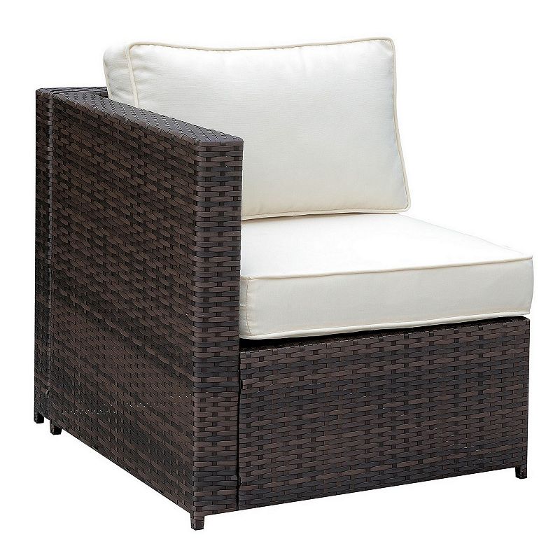 Faux Rattan Right Arm Chair with Seat and Back Cushions， Brown And Ivory